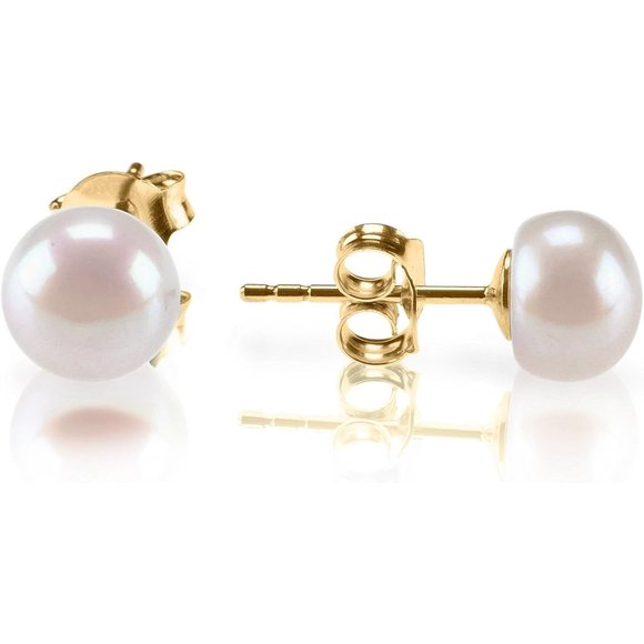 Womens Sterling Silver 14K Gold Plated Handpicked Freshwater Stud Pearl Earrings